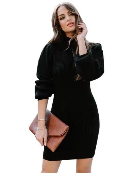 Damen Strickkleid mit hohem Kragen und Puffärmeln Krohn-e
