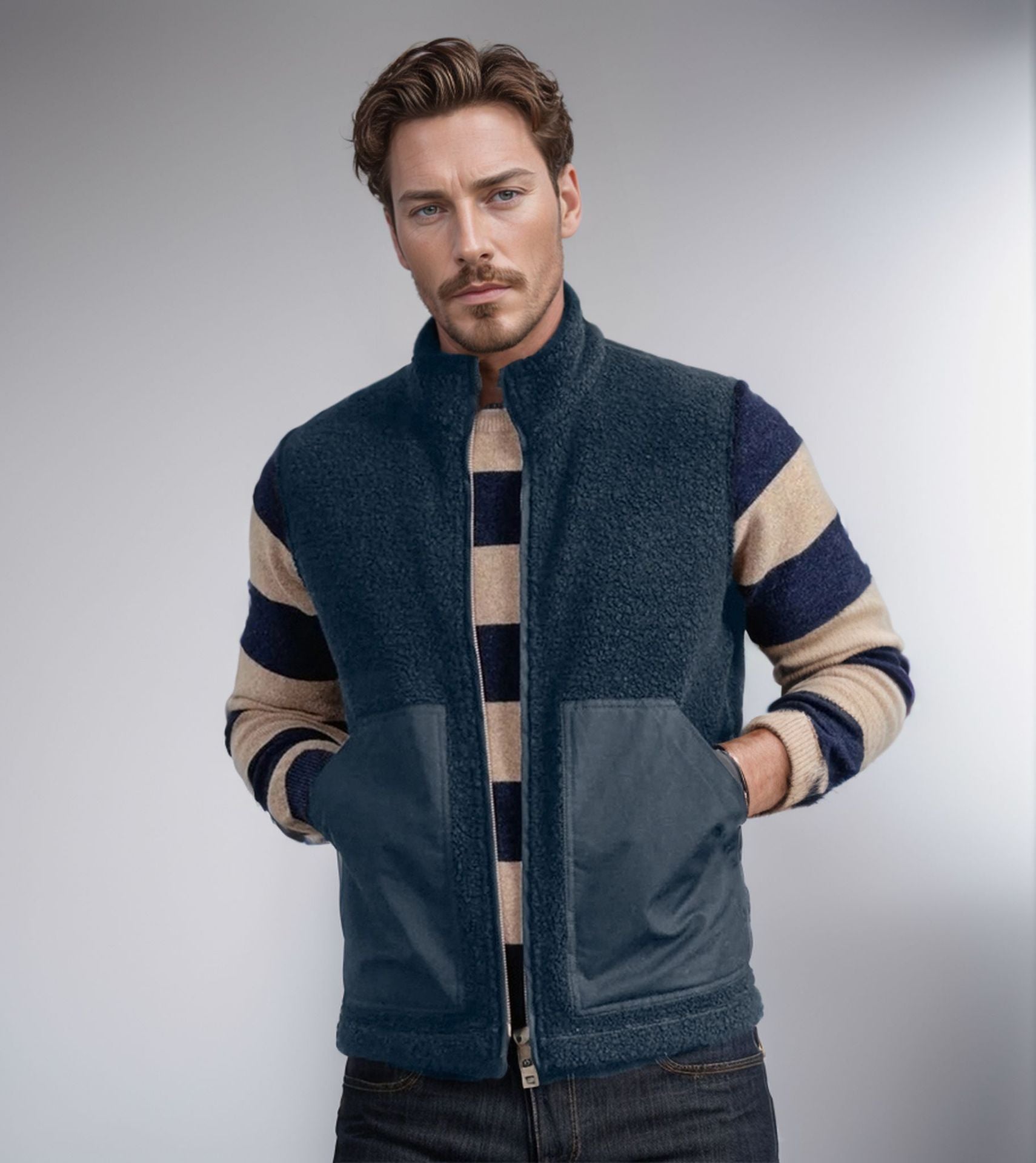 Herren modische Fleecejacke mit strukturiertem Kragen und praktischen Taschen Krohn-e