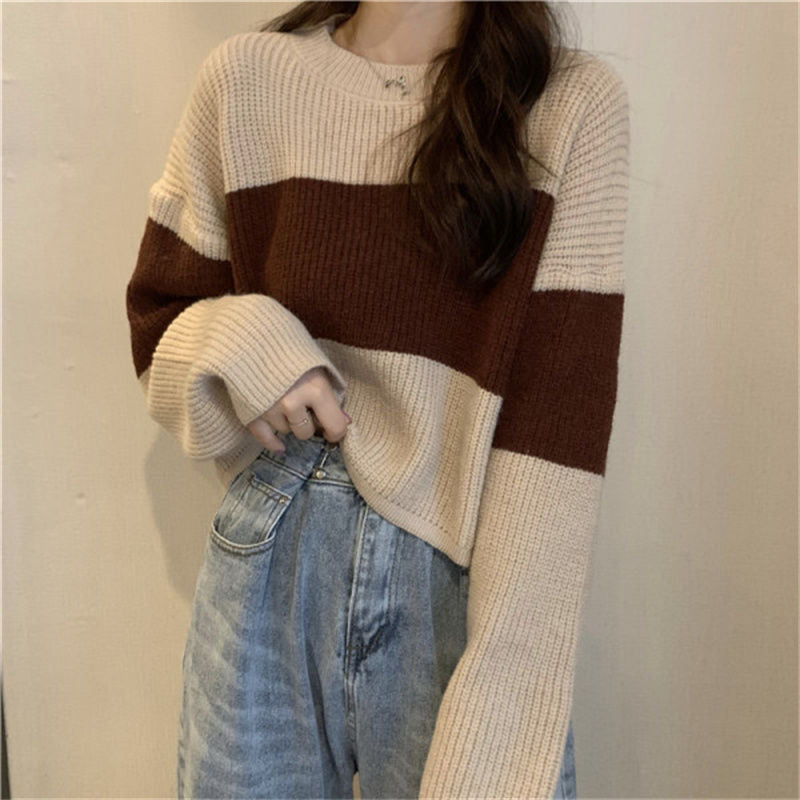 Damen Strickpullover mit weit geschnittenen Ärmeln und kontrastierendem Design Krohn-e