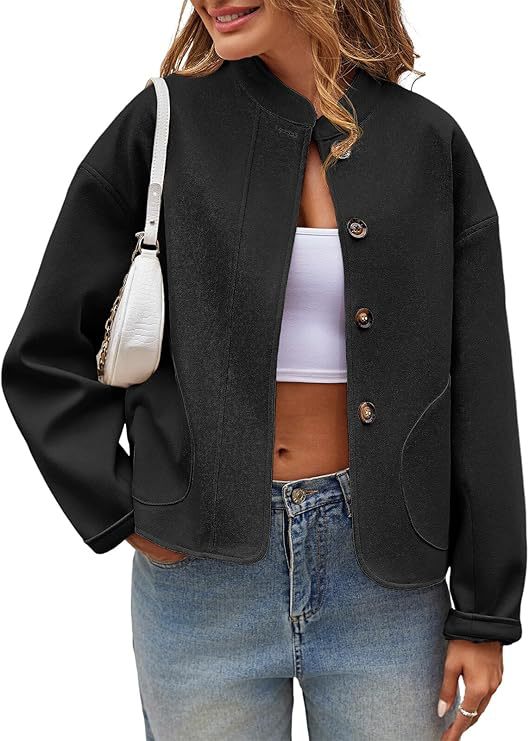 Damen modische Oversized-Jacke mit Knöpfen und seitlichen Taschen Krohn-e