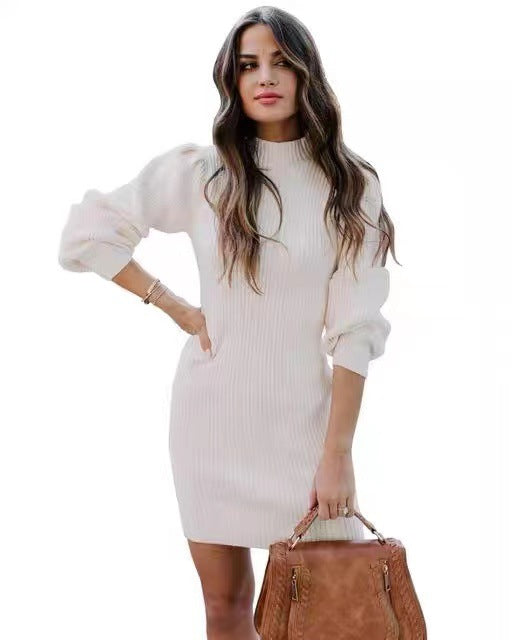Damen Strickkleid mit hohem Kragen und Puffärmeln Krohn-e