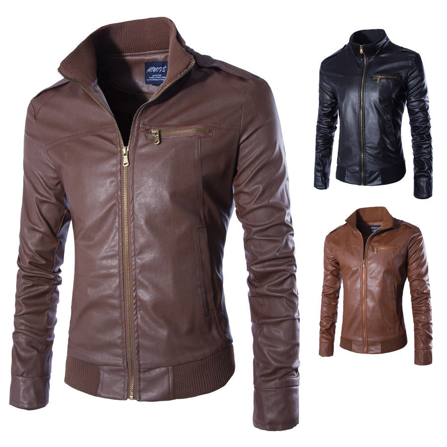 Herren modische Kunstlederjacke mit Reißverschluss und festem Kragen Krohn-e