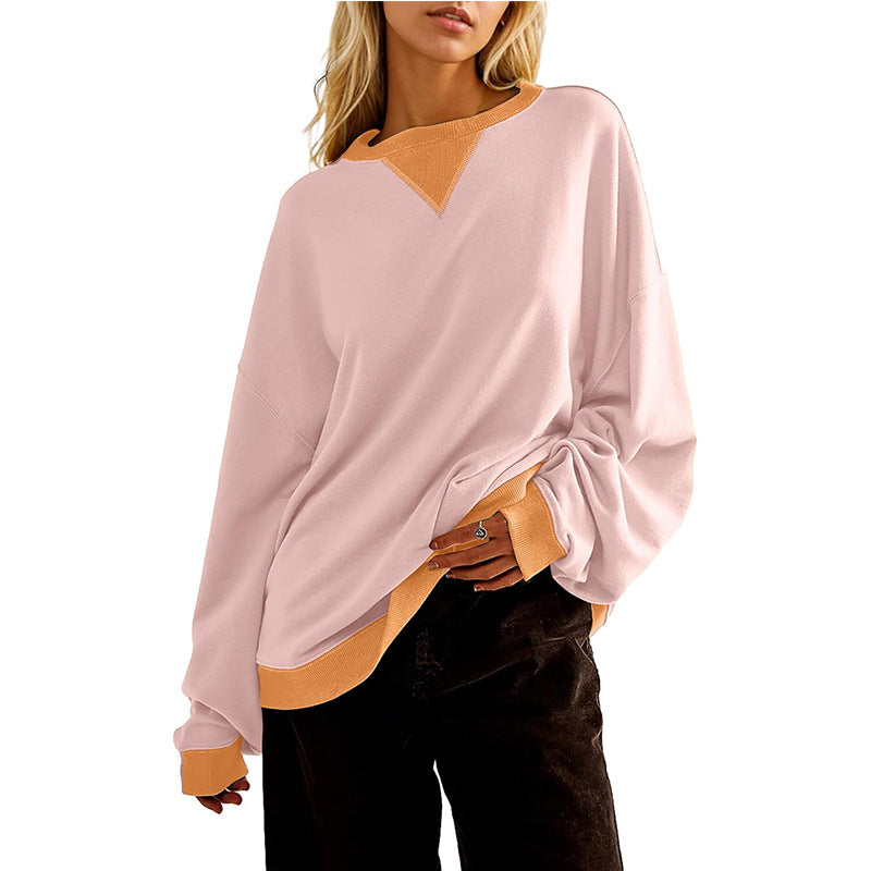 Damen lässiges Sweatshirt mit V-Ausschnitt und Kontrastbündchen Krohn-e