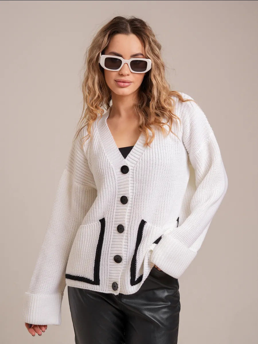Damen Strickjacke mit großem Kragen und Taschen Krohn-e