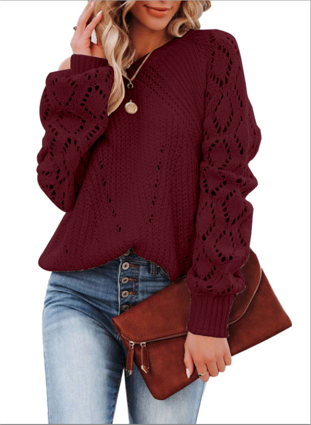 Damen Eleganter Strickpullover mit luftiger Häkelstruktur und weiten Ärmeln Krohn-e