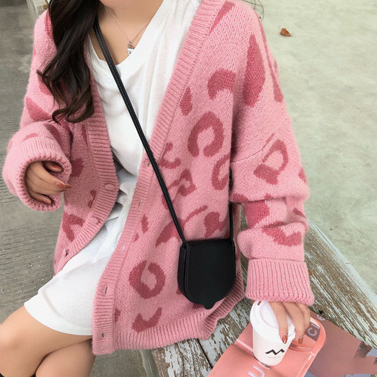 Damen gemütliche Strickjacke mit einzigartigem Leopardenmuster Krohn-e