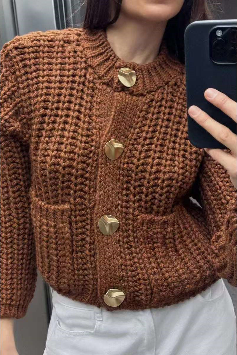 Damen kuschelige Strickjacke mit dekorativen Knöpfen und praktischen Taschen Krohn-e
