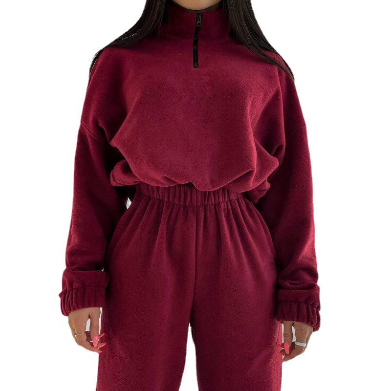 Damen Fleece-Jogginganzug mit kurzem Reißverschluss und lässigem Schnitt Krohn-e