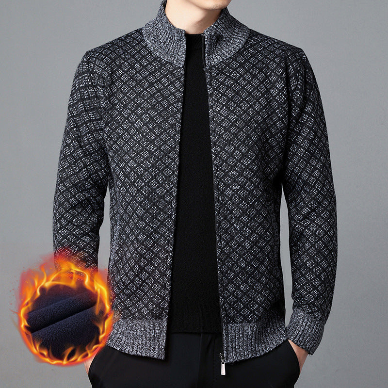 Herren Strickjacke mit hohem Kragen und innovativem Muster Krohn-e