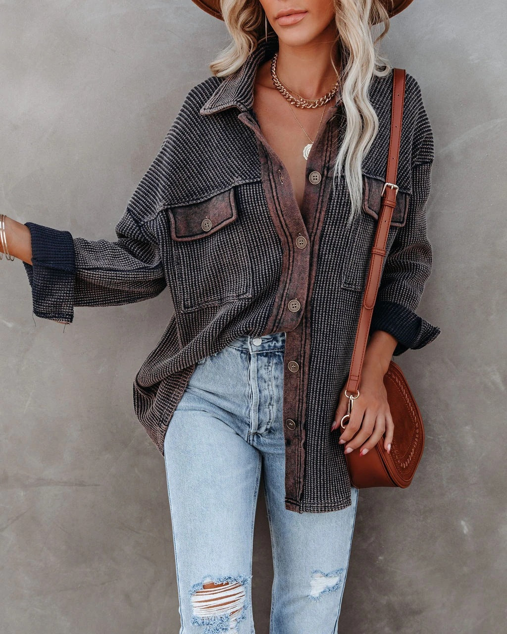 Damen Overshirt mit strukturiertem Design und praktischen Taschen Krohn-e
