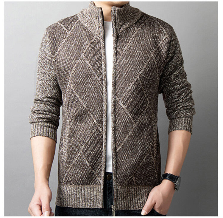 Herren Strickjacke mit modernem Zipper und grafischem Muster Krohn-e