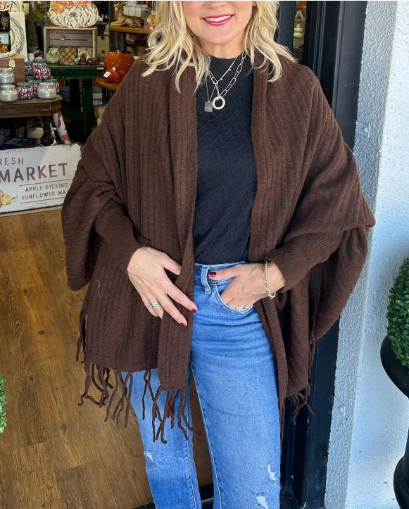 Damen vielseitiger Poncho mit Fransen Krohn-e