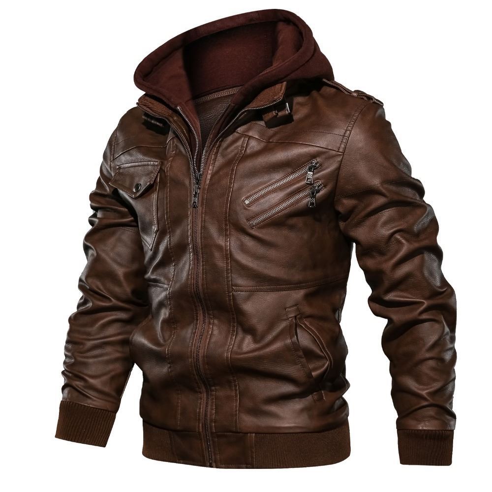 Herren flauschige Kunstlederjacke mit Hoodie Krohn-e