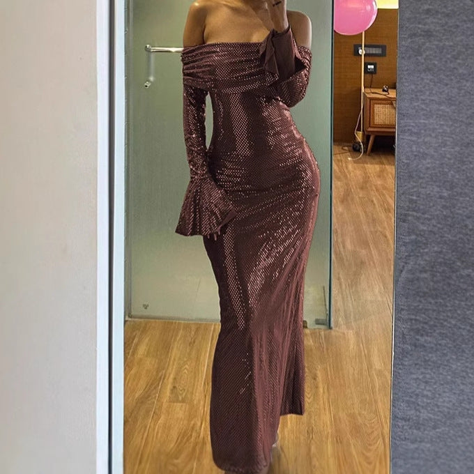 Damen Elegantes Abendkleid mit schulterfreiem Design und ausgestellten Ärmeln Krohn-e