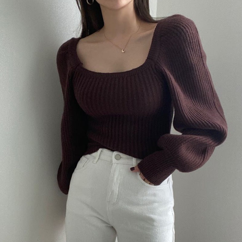 Damen Feinstrickpullover mit modernem Quadrat-Ausschnitt und weit geschnittenen Ärmeln Krohn-e