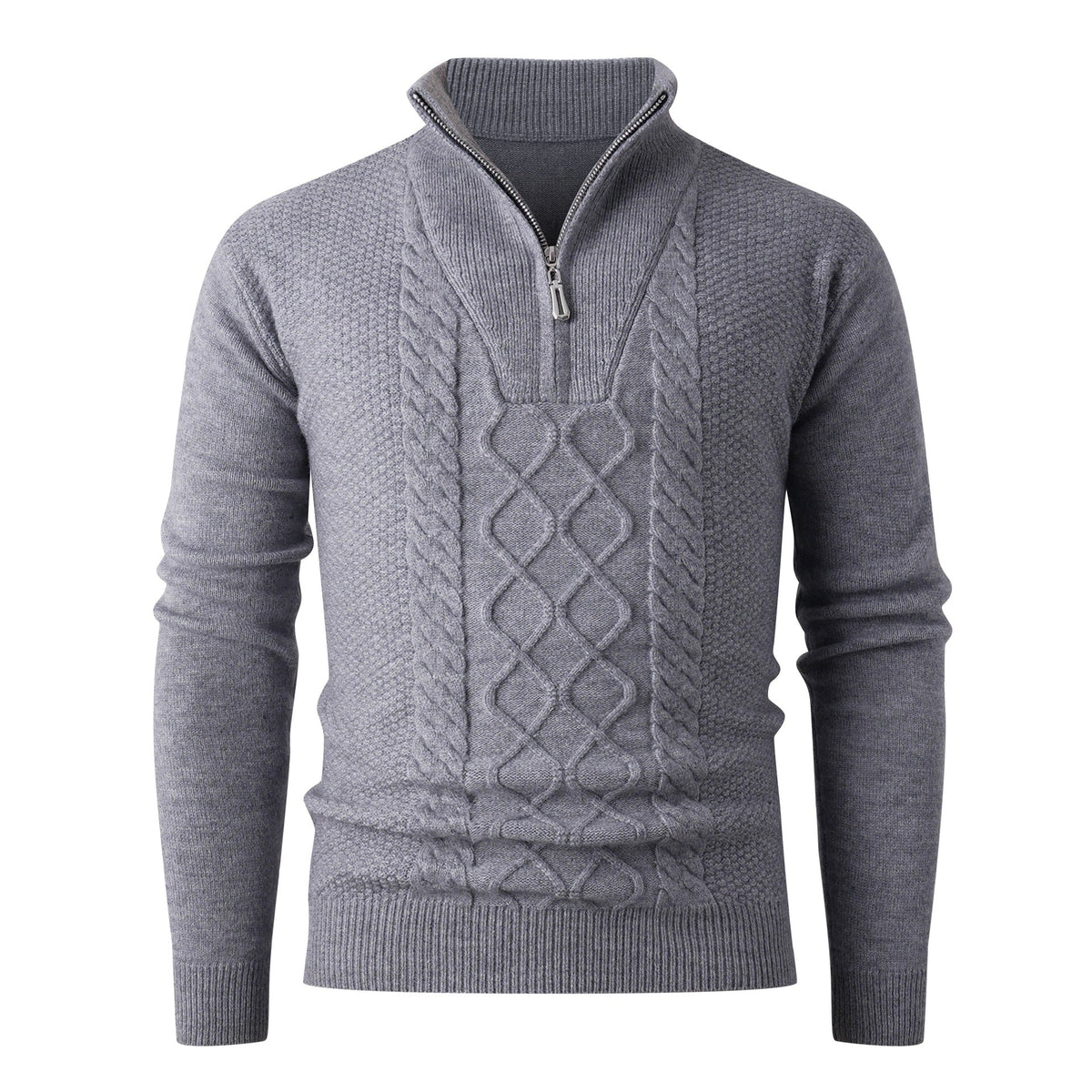 Herren Grobstrickpullover mit modernem Stehkragen und funktionalem Reißverschluss Krohn-e