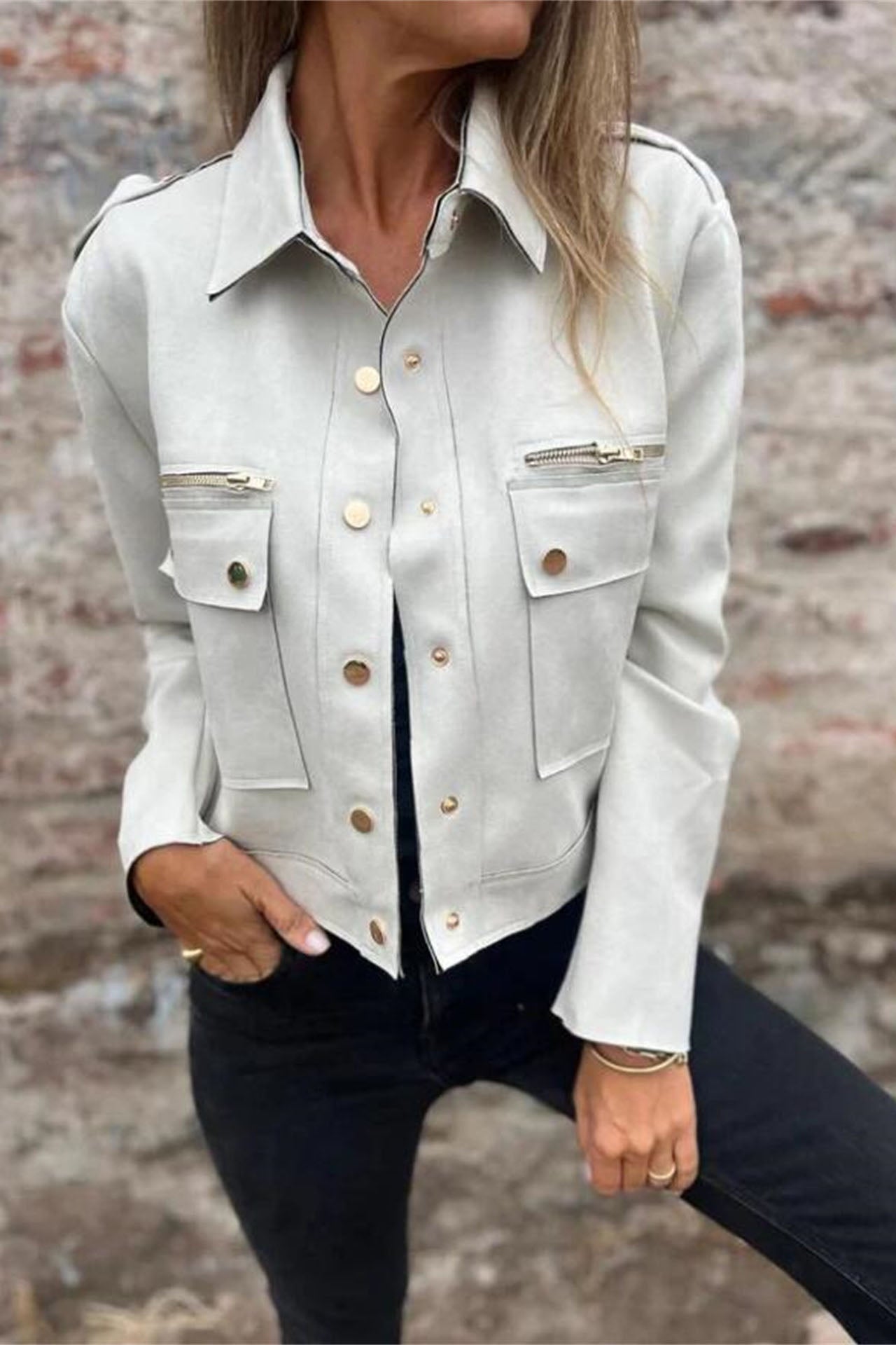 Krohn-e | Metallreißverschluss Revers Langarmjacke
