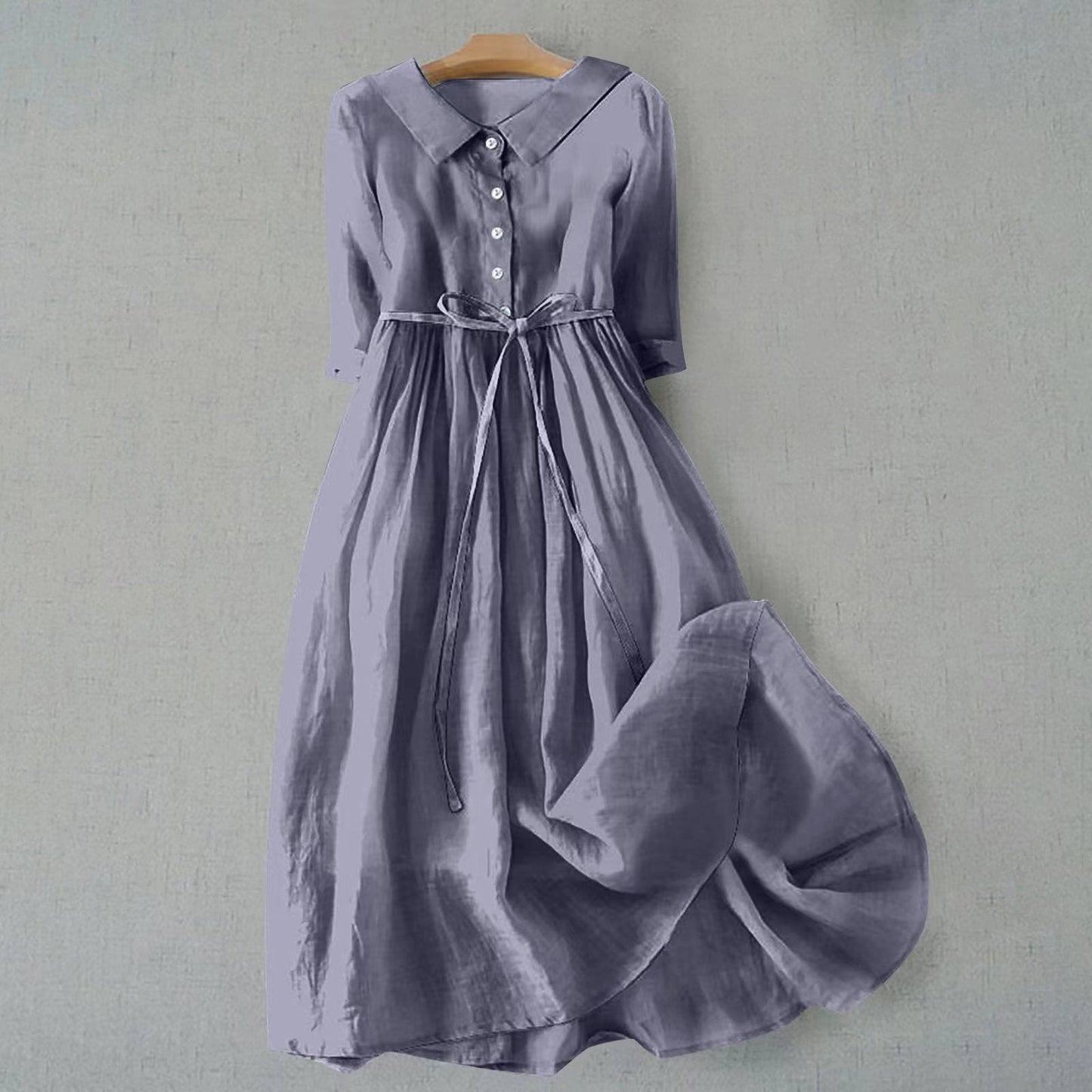 KROHN-E Damen Casual-Kleid A-Linie Kurzarm Leichte Baumwolle Sommer
