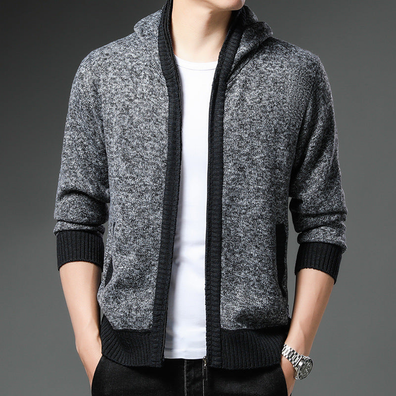 Herren Moderne Strickjacke mit Kapuze und schwarz-weißen Akzenten Krohn-e
