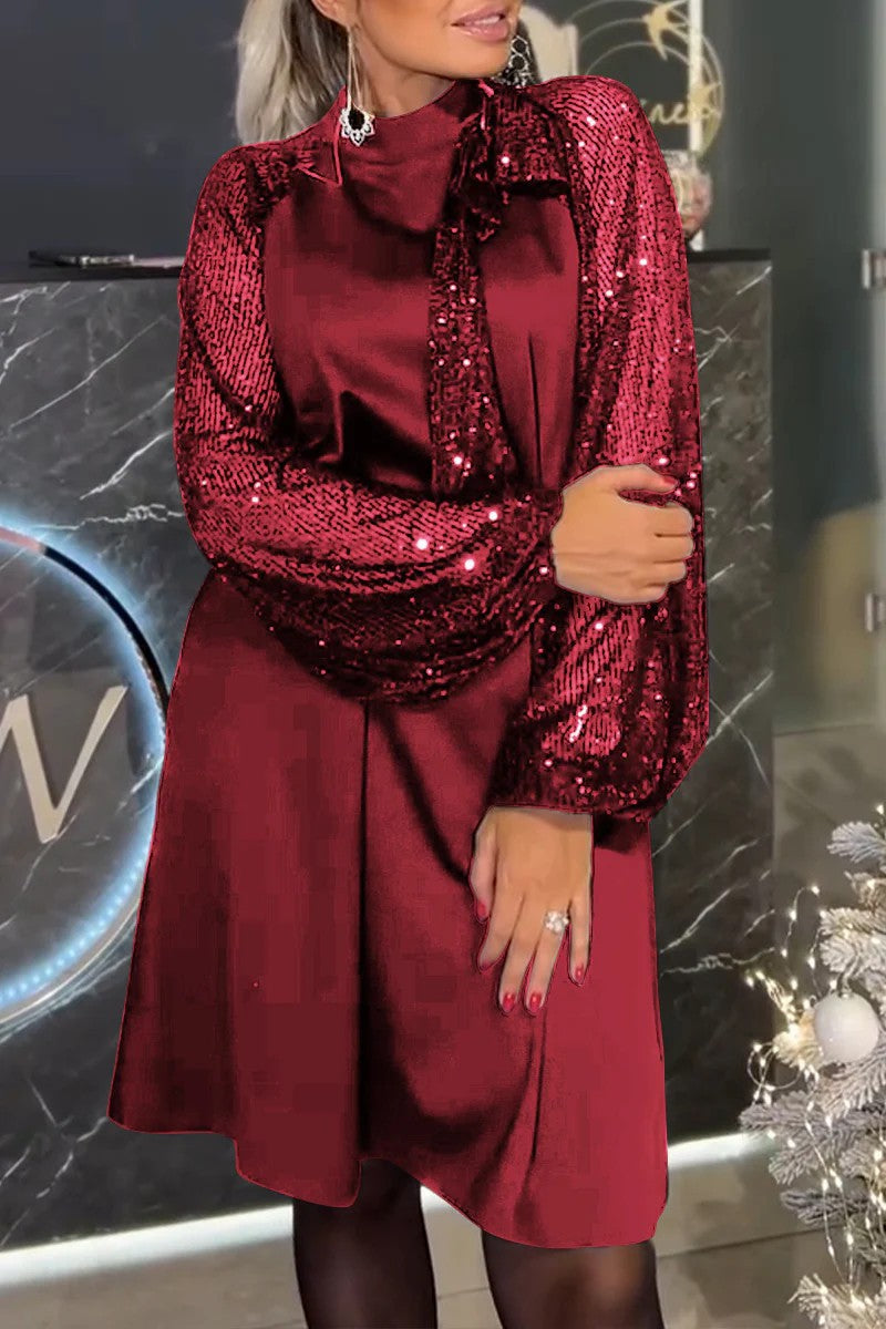 Damen Elegantes Kleid mit glitzernden Ärmeln und festlichem Kragen Krohn-e