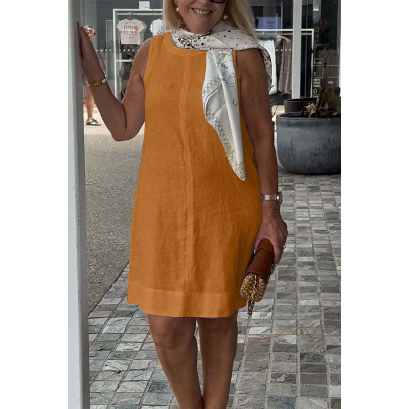 Einfarbiges Rundhals-Casual-Kleid von Fudus