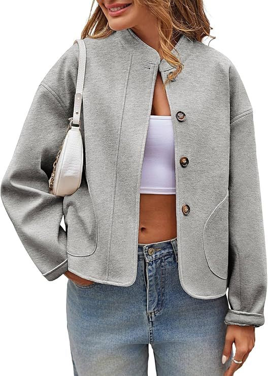 Damen modische Oversized-Jacke mit Knöpfen und seitlichen Taschen Krohn-e
