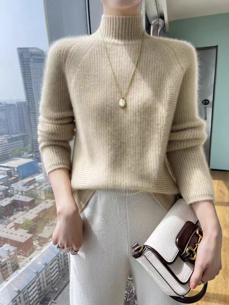 Damen Strickpullover mit hohem Kragen und feiner Rippstruktur Krohn-e