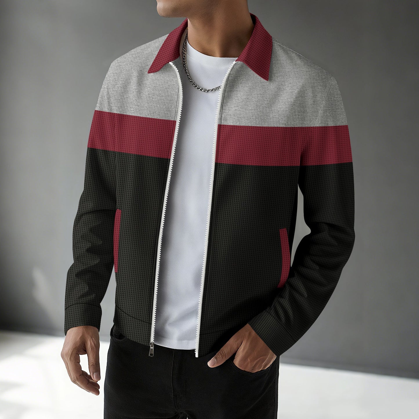 Herren modische Bomberjacke mit strukturiertem Design und Kontraststreifen Krohn-e