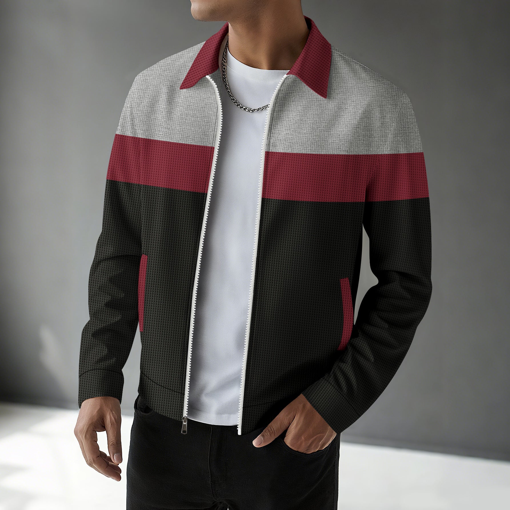 Herren modische Bomberjacke mit strukturiertem Design und Kontraststreifen Krohn-e