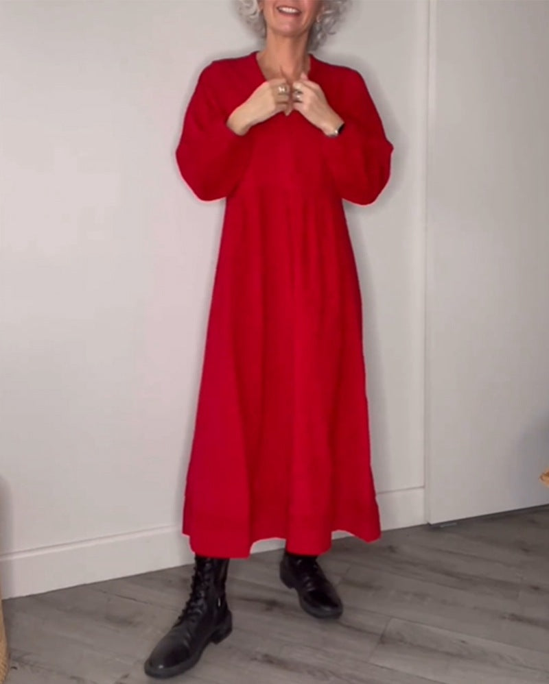 Damen Maxikleid mit elegantem V-Ausschnitt und bequemen langen Ärmeln Krohn-e