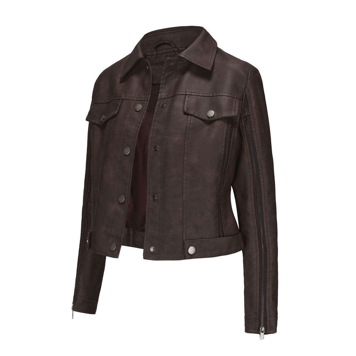 Damen modische Shortjacke aus Kunstleder mit Reißverschlussdetails Krohn-e