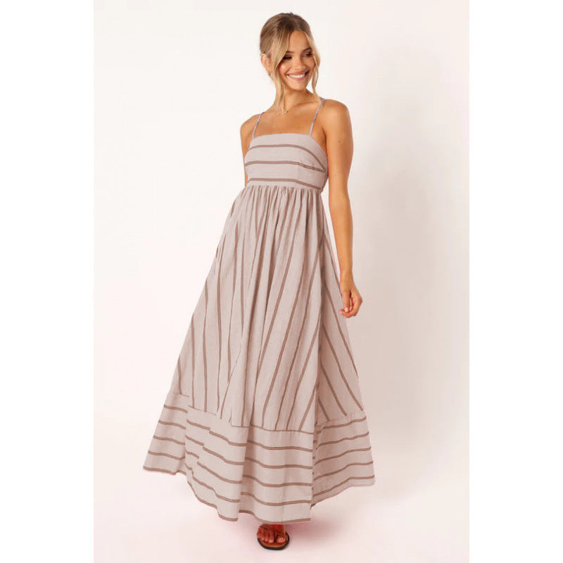 Damen Maxikleid mit feinen Streifen und elastischem Taillenbund Krohn-e