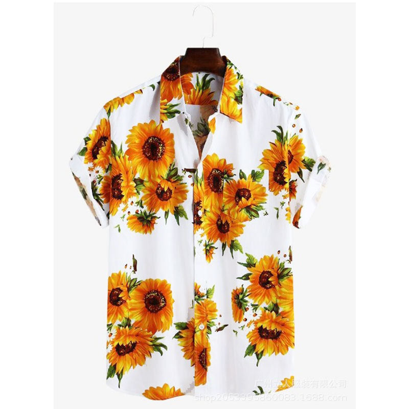Herren Kurzarmhemd mit farbenfrohem Sonnenblumenmuster und leichtem Baumwollstoff Krohn-e