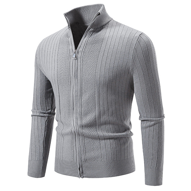 Herren Strickjacke mit modernem Reißverschluss und feiner Rippstruktur Krohn-e
