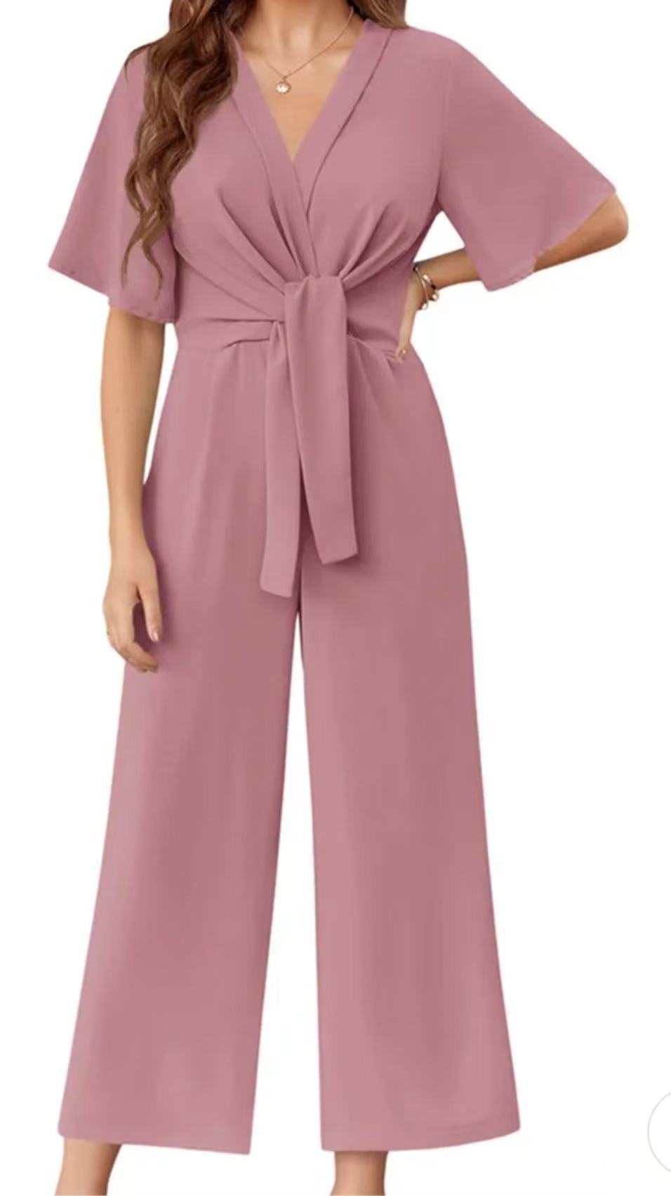 Damen eleganter Wickel-Jumpsuit mit weiten Beinen und Taillengürtel Krohn-e