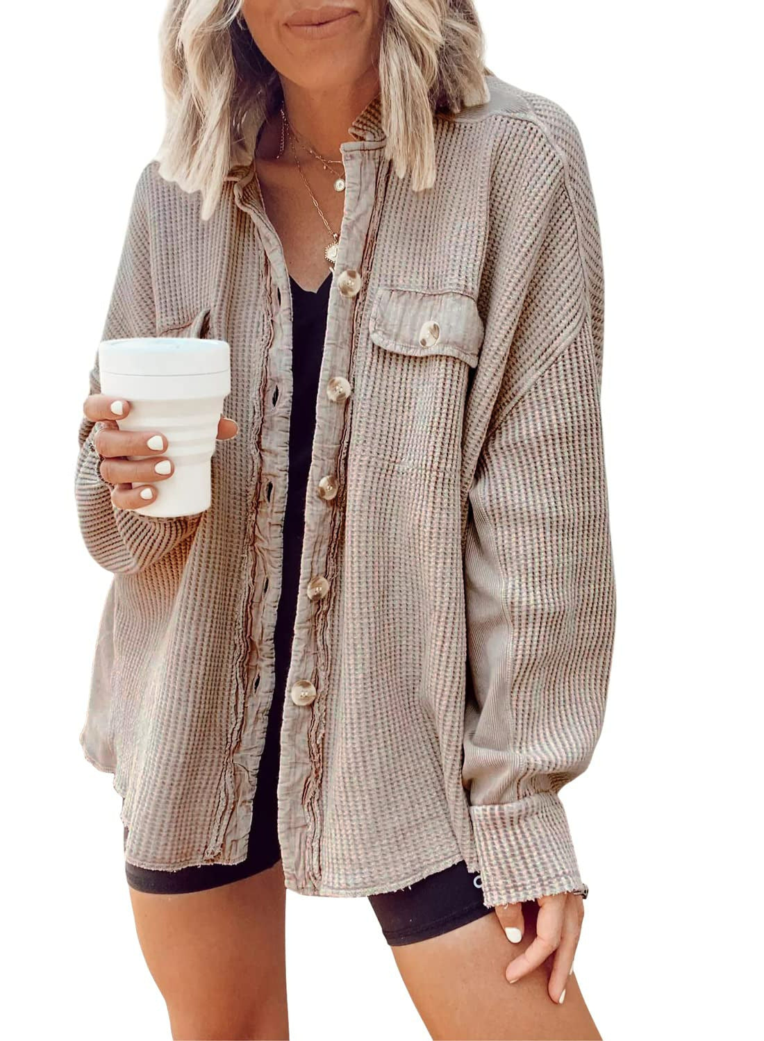 Damen oversized Waffelstruktur Hemdjacke Krohn-e