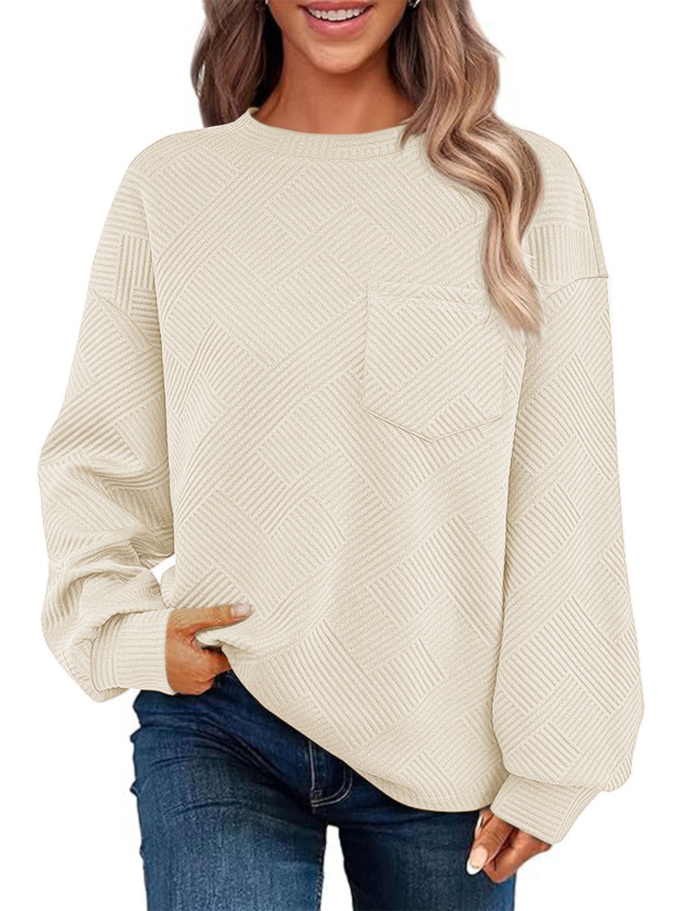 Damen Lässiger Pullover mit strukturiertem Muster und praktischen Taschen Krohn-e
