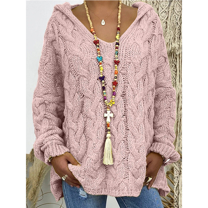 Damen Hoody aus Grobstrick mit V-Ausschnitt und dekorativem Kordelzug Krohn-e