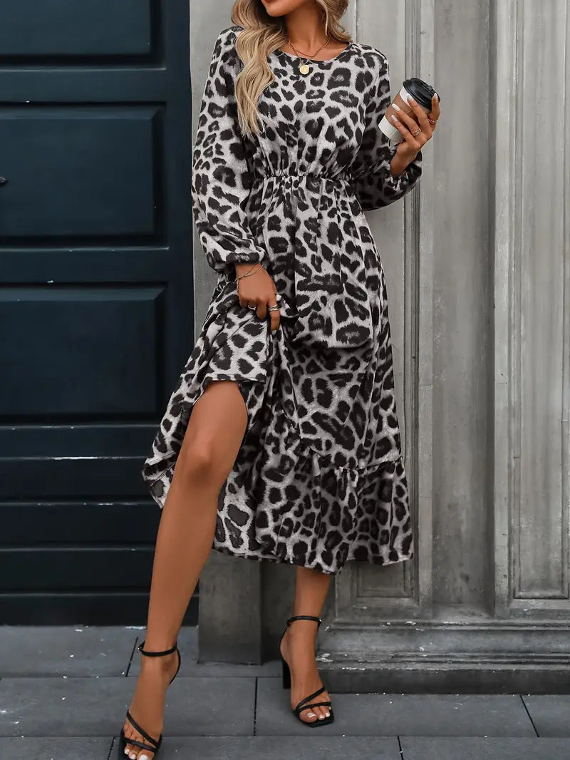 Damen Maxikleid mit tierischem Muster und fließendem Schnitt Krohn-e