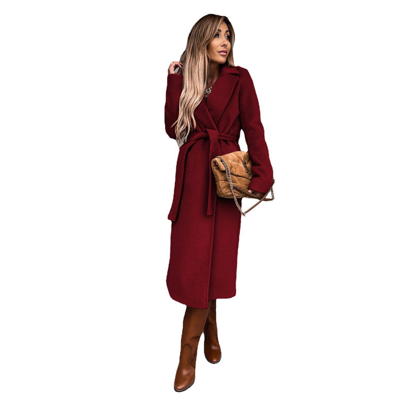 Damen eleganter Langmantel mit Gürtel und offenen Taschen Krohn-e