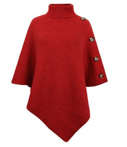 Damen Strick-Poncho mit steigendem Kragen und dekorativen Knopfdetails Krohn-e