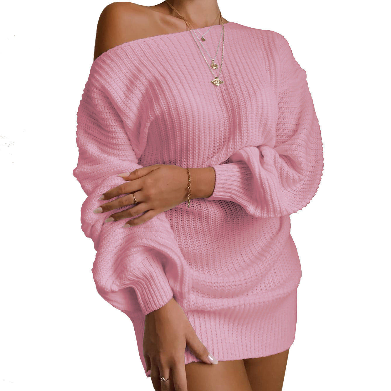 Damen Oversized Strickkleid mit offener Schulter und lässigem Schnitt Krohn-e