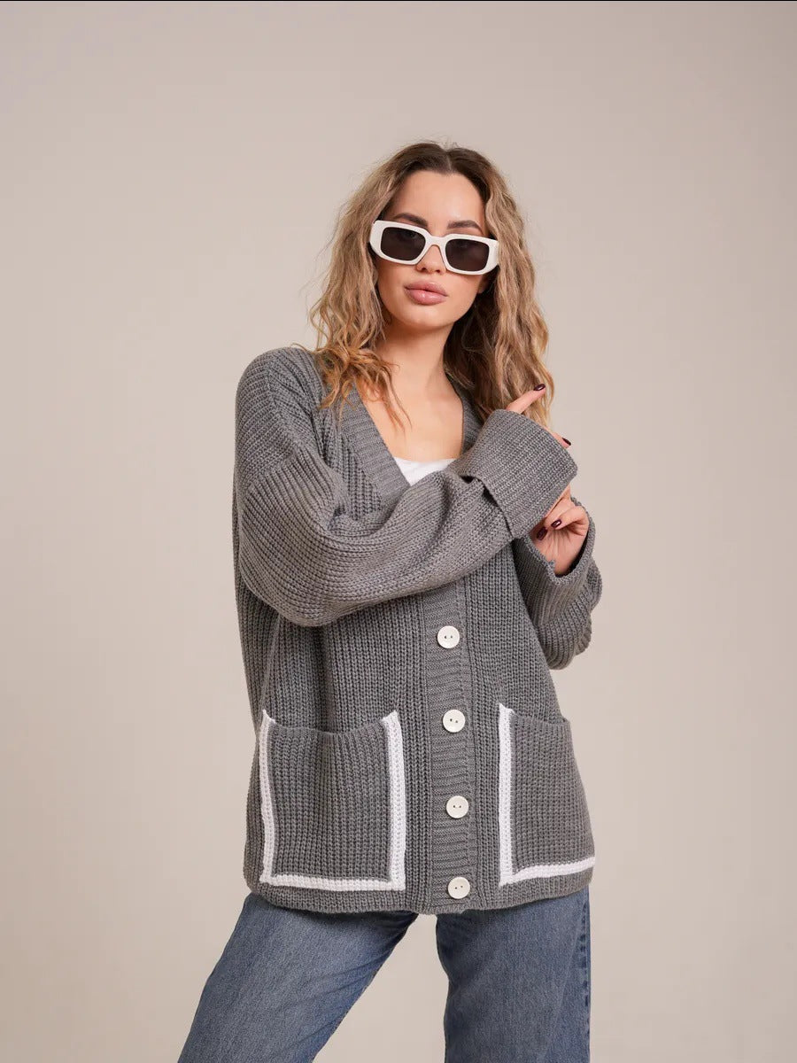 Damen Strickjacke mit großem Kragen und Taschen Krohn-e