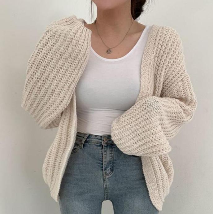Damen grob gestrickte Oversized Cardigan mit tiefem V-Ausschnitt Krohn-e