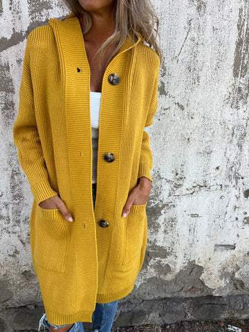 Damen Lange Strickjacke mit hochwertiger Rippstruktur und eleganten Knöpfen Krohn-e