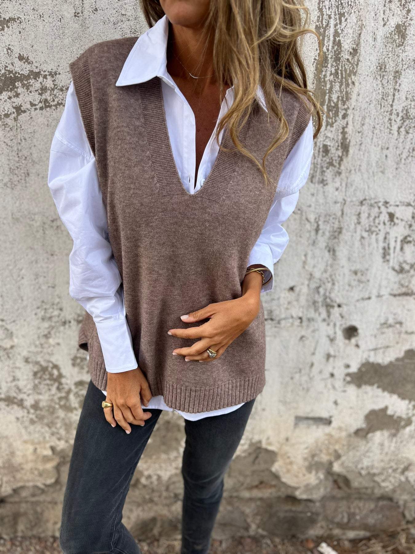 Damen hochwertiger V-Ausschnitt Strickpullover Krohn-e