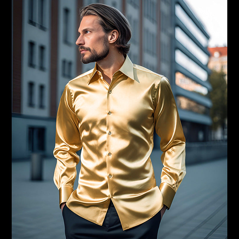 Herren Hemd aus glänzendem Satin mit modernem Kragen Krohn-e