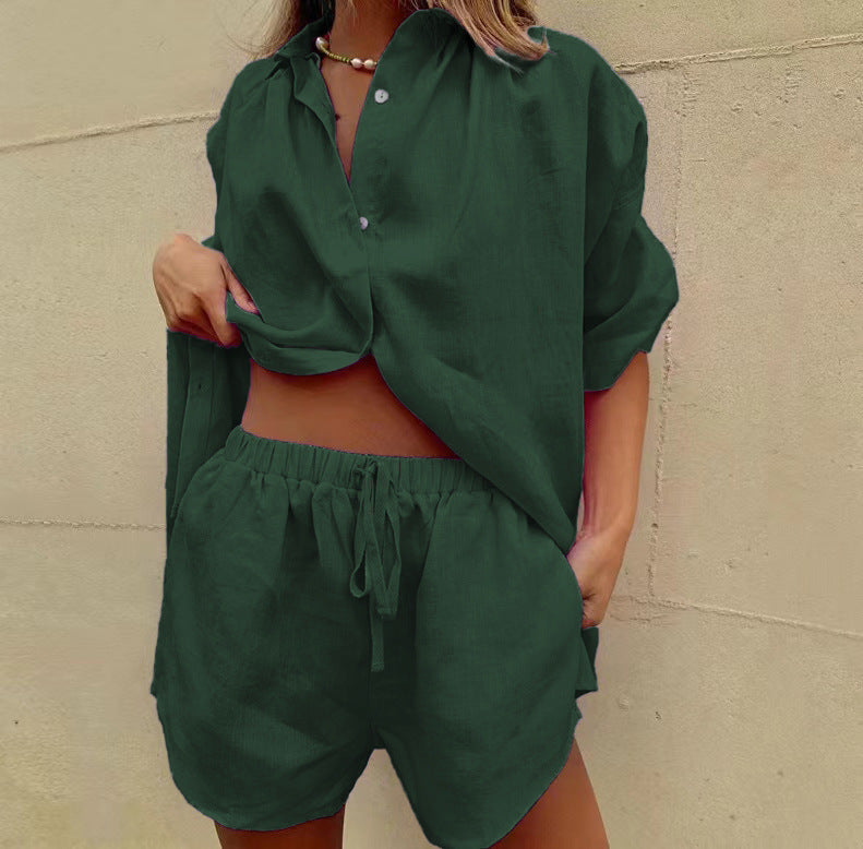 Damen lässiges Leinen-Pyjama-Set mit komfortablem Schnitt Krohn-e