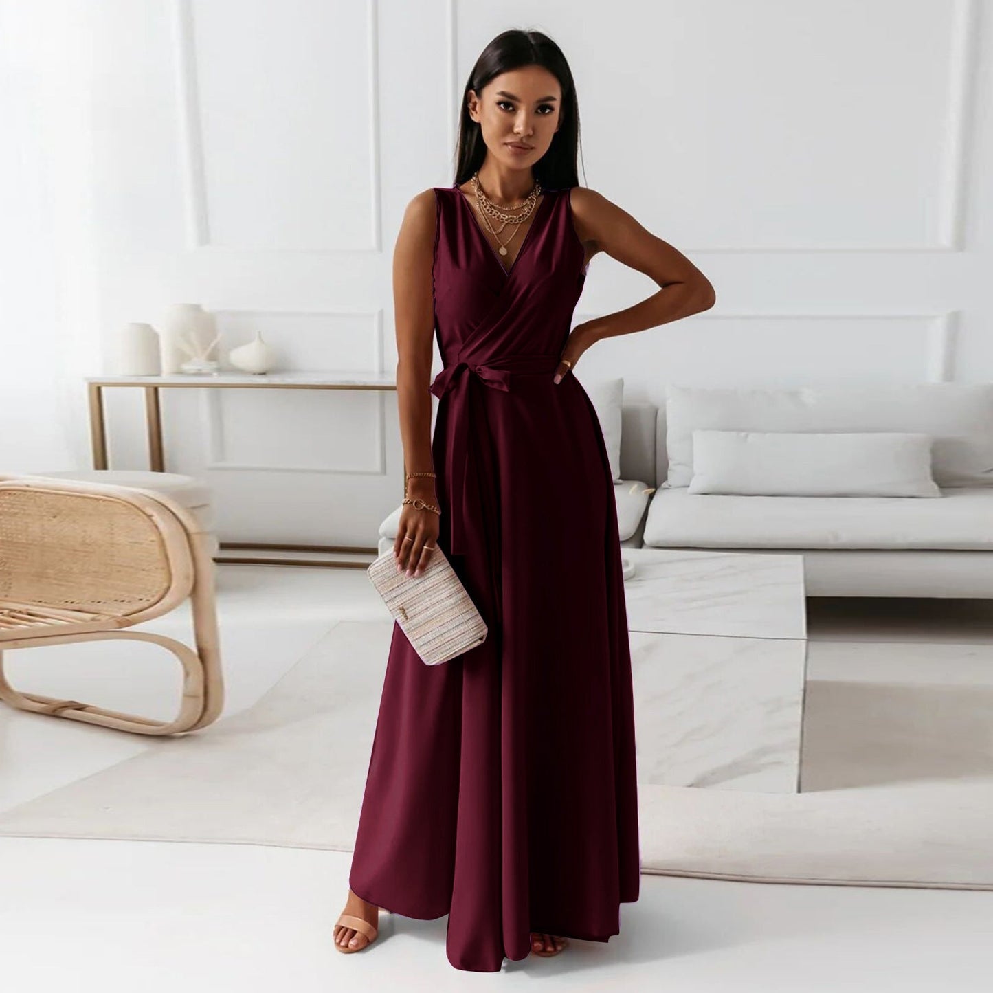 Damen elegantes Wickelkleid mit Taillengürtel Krohn-e