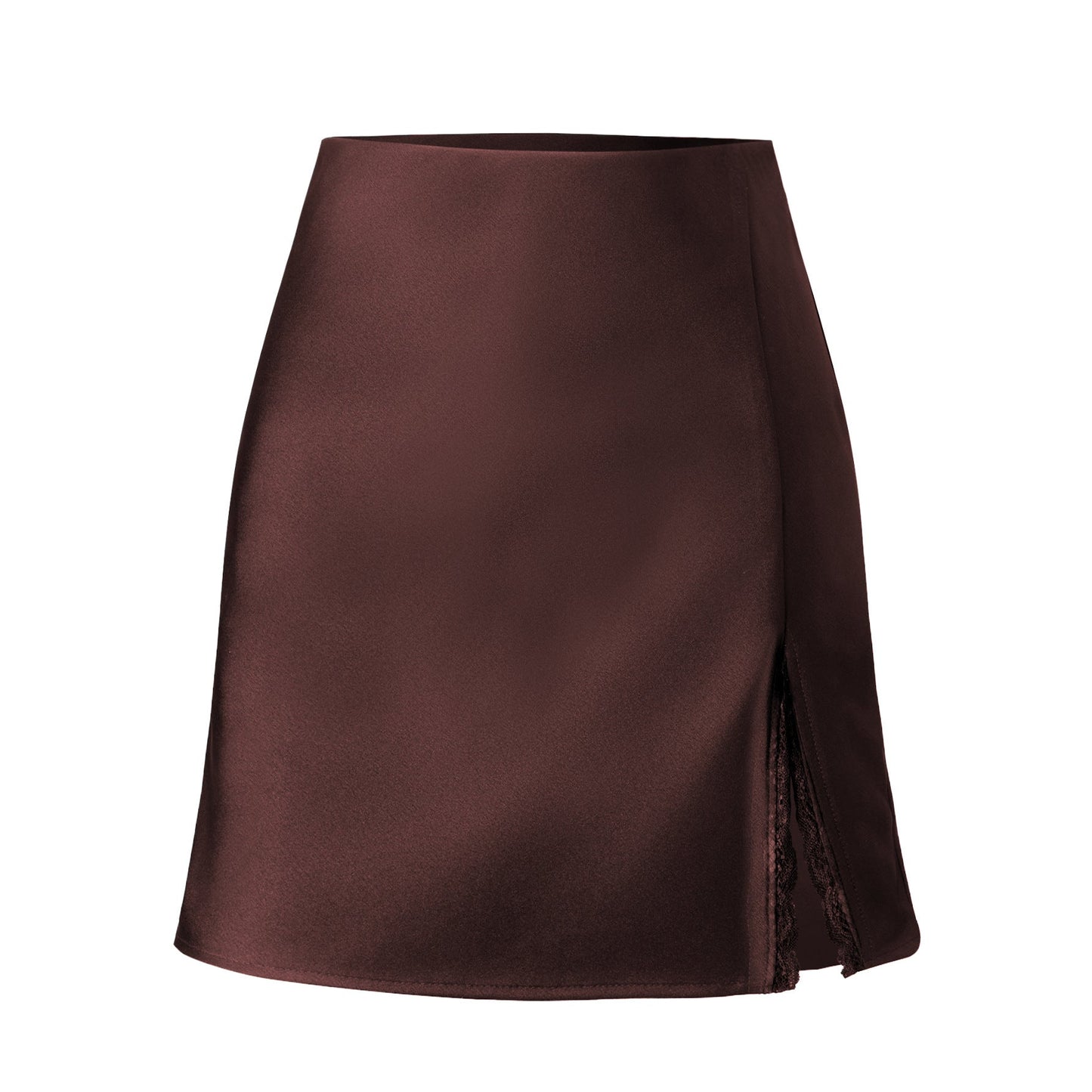 Damen Satin-Rock mit seitlichem Schlitz und Spitzenakzenten Krohn-e